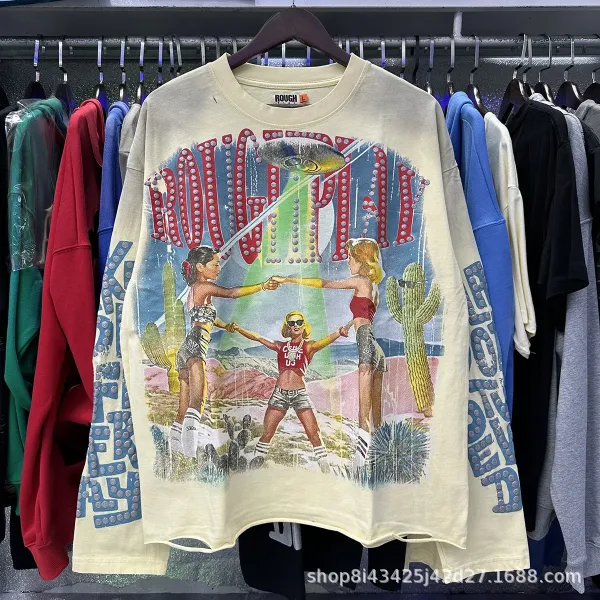 Design Rough Play Desert UFO Graphic Oversized T-Shirt Beige T-Shirts - 1