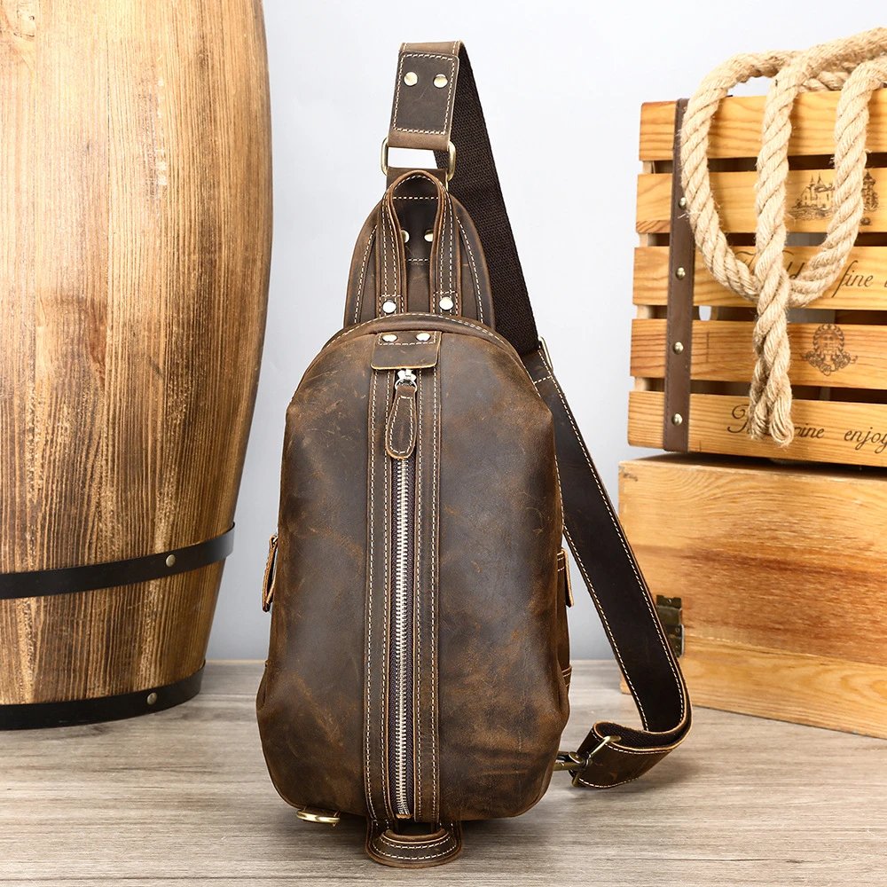 Design Vintage Distressed Brown Leather Sling Bag Crossbody Bags