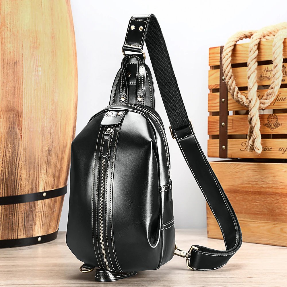 Design Leather Sling Bag Black Crossbody Bag
