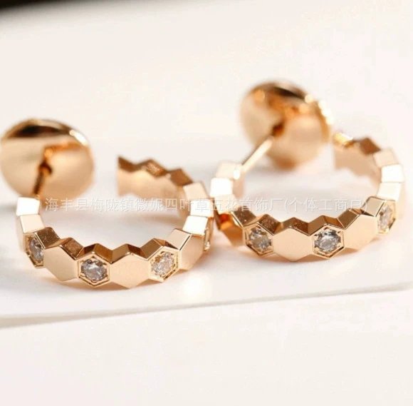 Design Hexagonal Honeycomb Stud Earrings with Cubic Zirconia in Rose Gold Jewelry - 8
