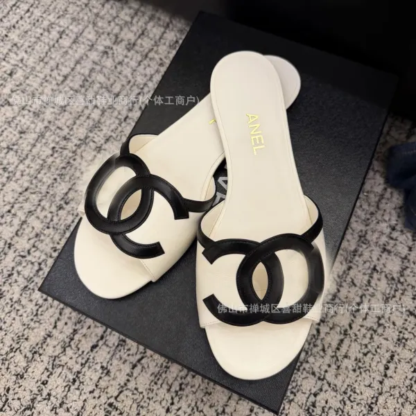 Design Chanel CC Logo Slide Sandals White Slippers - 9