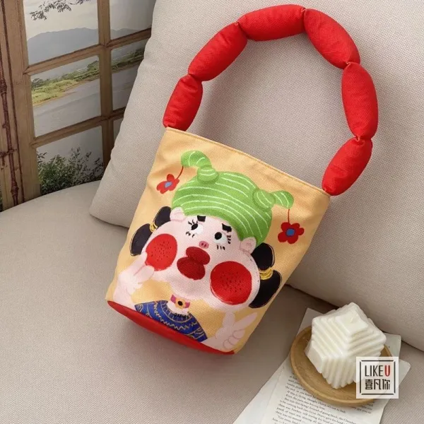 Design LIKEU Cartoon Character Bucket Bag Red Beige Handbags - 1