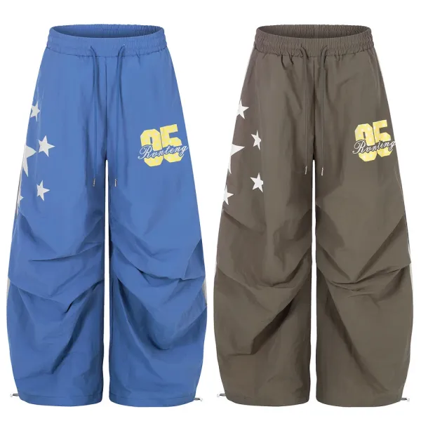 Design Ronteng Star Print Wide-Leg Cargo Pants Olive Pants - 2