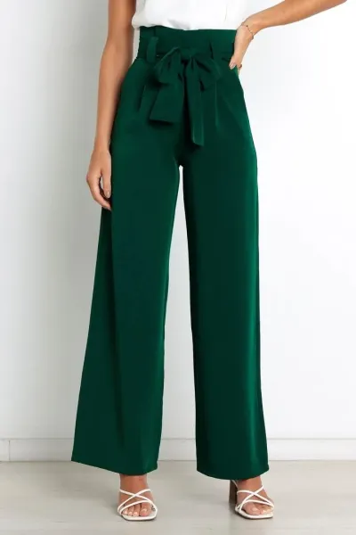 Design High-Waisted Paperbag Waist Wide-Leg Pants Black - 42