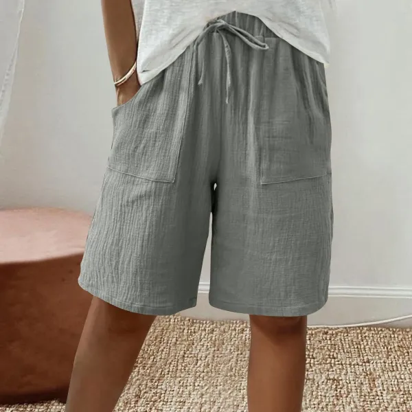 Design Linen-Blend Drawstring Waist Shorts Gray - 1