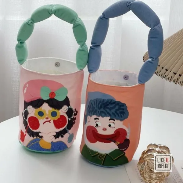 Design Cartoon Character Bucket Bag Blue Peach Multicolor - 6