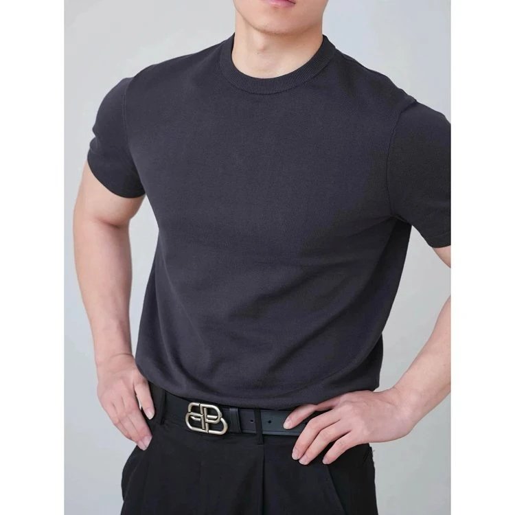 Premium Cotton 60s Knit T-Shirt Brown Black White Navy Classic Crew Neck