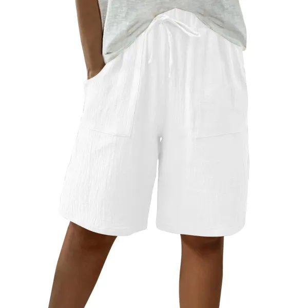 Design Linen-Blend Drawstring Shorts White - 1