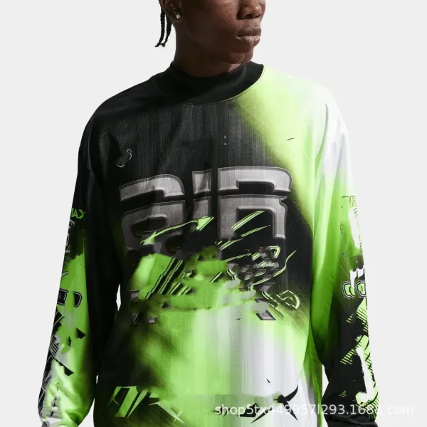 Design Long Sleeve Graphic Tee Neon Green Black White T-Shirts - 14