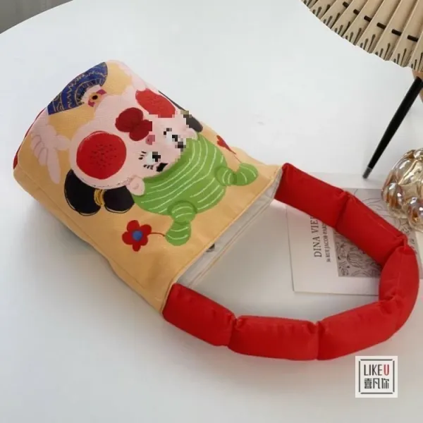 Design Cartoon Character Bucket Bag Blue Peach Multicolor - 24