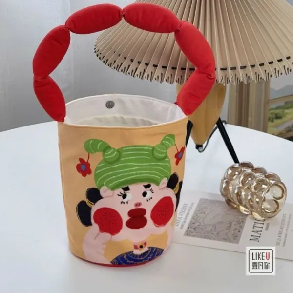 Design Cartoon Character Bucket Bag Blue Peach Multicolor - 29