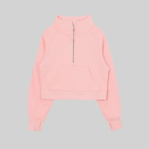 Design Cropped Half-Zip Pullover Sky Blue Hoodie - 4