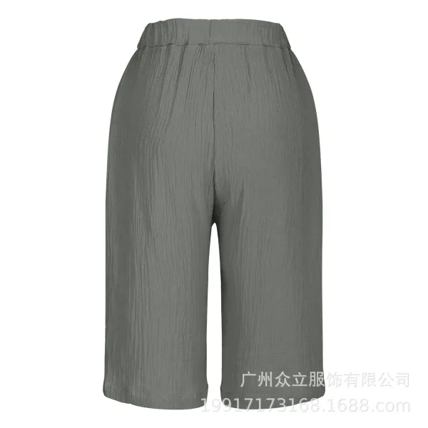 Design Wide-Leg Linen-Blend Drawstring Shorts Blue - 10