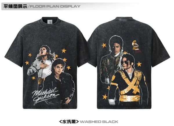 Design Michael Jackson Graphic Washed Black T-Shirt T-Shirts - 11