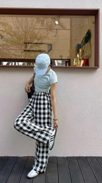 Design Gingham Check Wide-Leg Lounge Pants Black and White - 4