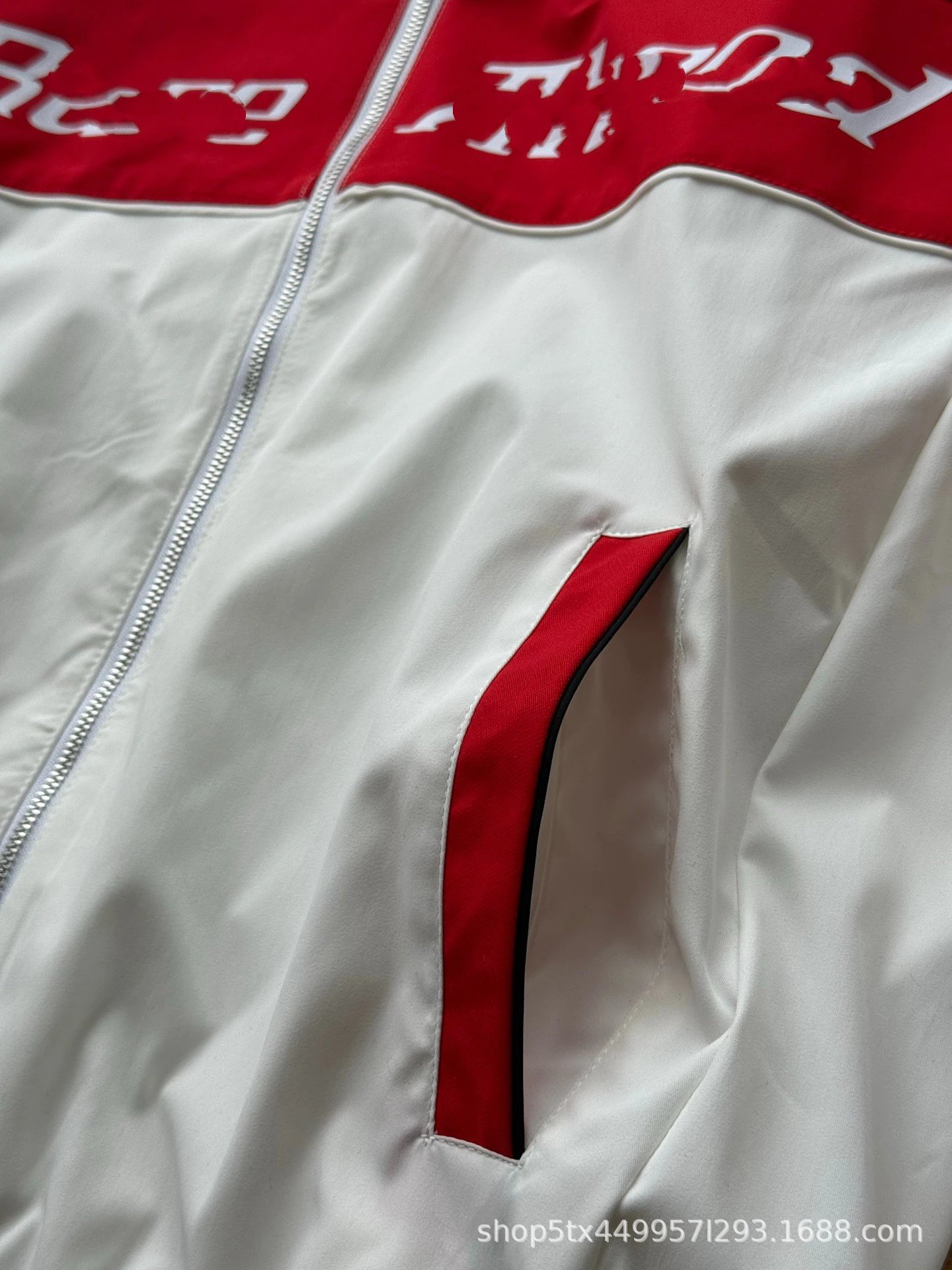 Design Racing Stripe Windbreaker Jacket in Black, Red, and White Outerwear.windbreaker - 8