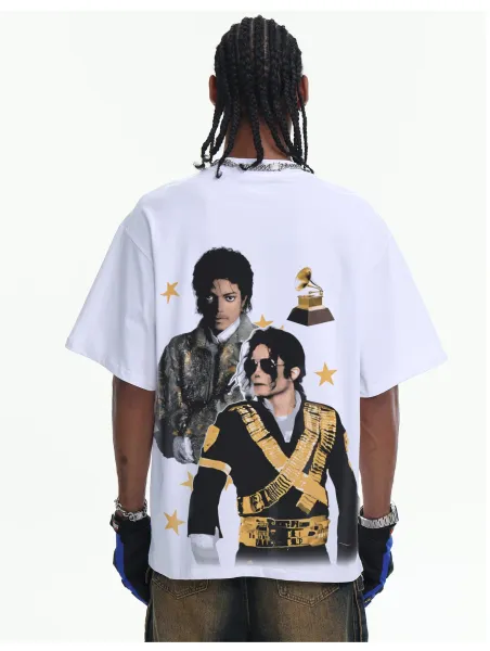 Design Michael Jackson Graphic Washed Black T-Shirt T-Shirts - 17