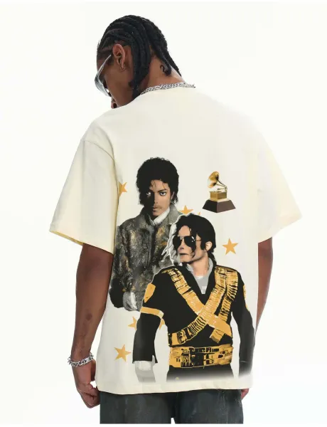 Design Michael Jackson Graphic Washed Black T-Shirt T-Shirts - 19