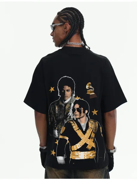 Design Michael Jackson Graphic Washed Black T-Shirt T-Shirts - 21