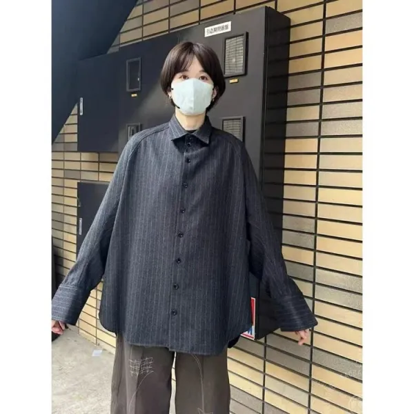 Needles Kimono Jacket Gray Pinstripe with White Rope Motif Outerwear - 14