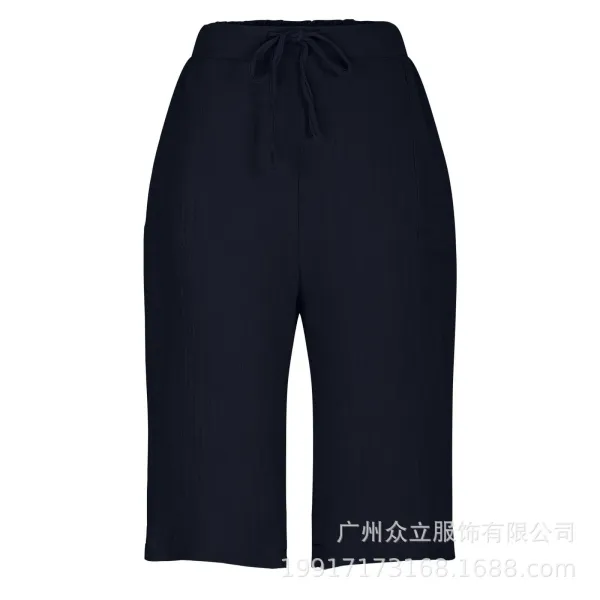 Design Wide-Leg Linen-Blend Drawstring Shorts Blue - 33