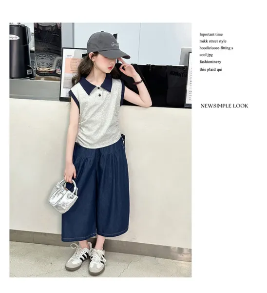 Design Wide-Leg Denim Culottes Navy Blue Pants - 11