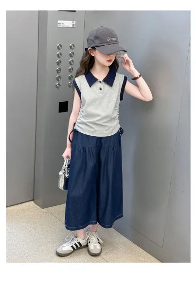 Design Wide-Leg Denim Culottes Navy Blue Pants - 15