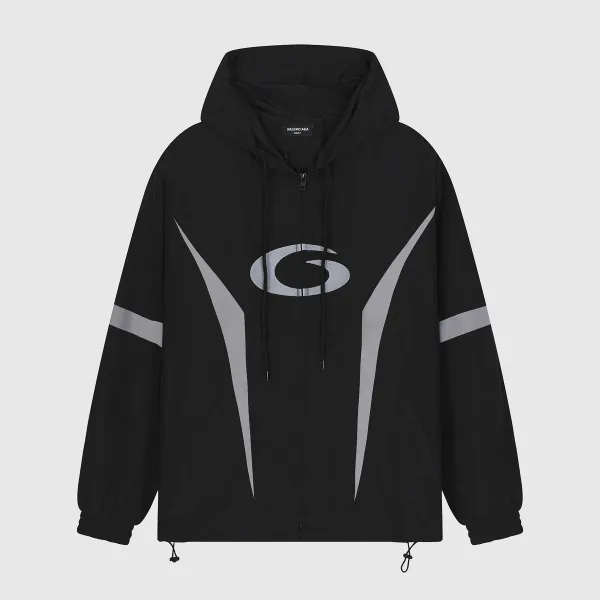 Balenciaga Striped Windbreaker Jacket White / Navy Outerwear - 6