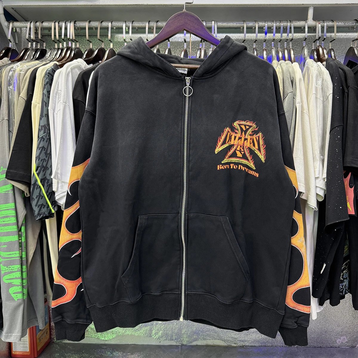 Hellstar Born To Dreams Flame Cross Hoodie Black - 7