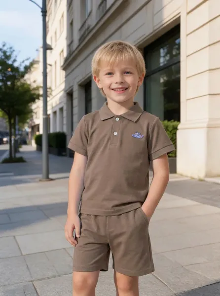 Design Red Polo Shirt with Boat Embroidery and Matching Shorts Set Sets - 20