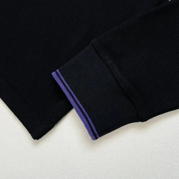 Needles Henley Long Sleeve Black Navy Trim Top - 19