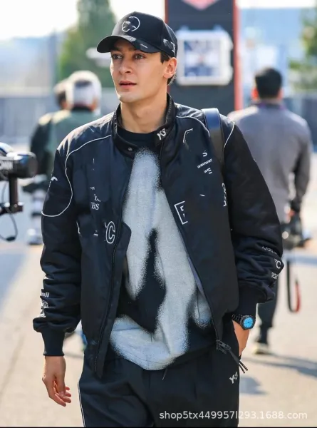 Design Satin Bomber Jacket with Abstract Text Print Black Outerwear - 10