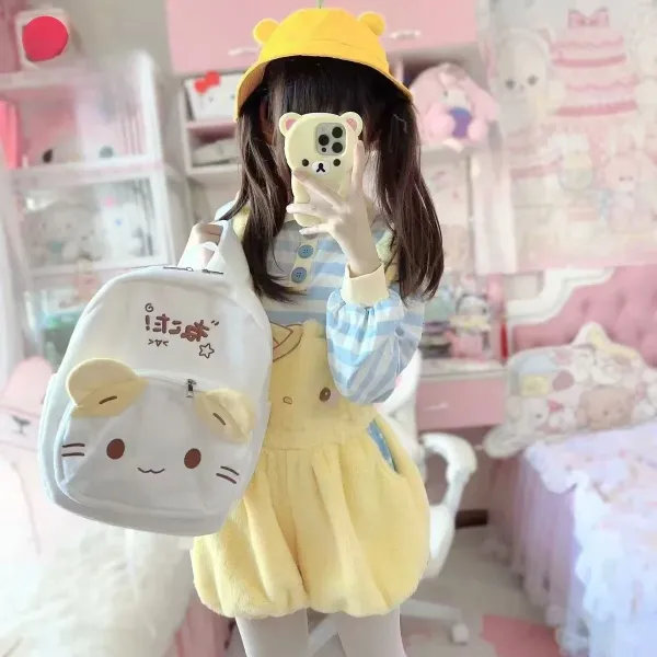 Sanrio Character Cat Face Plush Mini Backpack White - 7