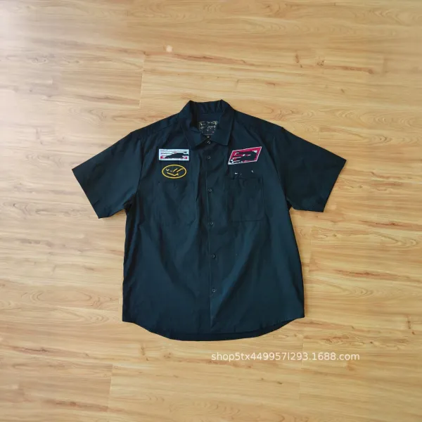 Design Workwear Shirt Black with Racing Patches - 1