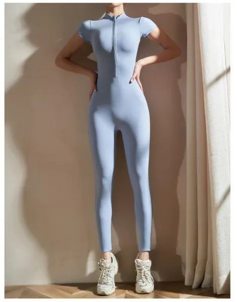 Design Zip-Front High-Neck Bodysuit Gray Activewear - 14