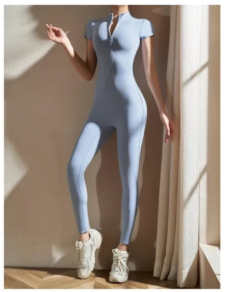 Design Zip-Front High-Neck Bodysuit Gray Activewear - 17