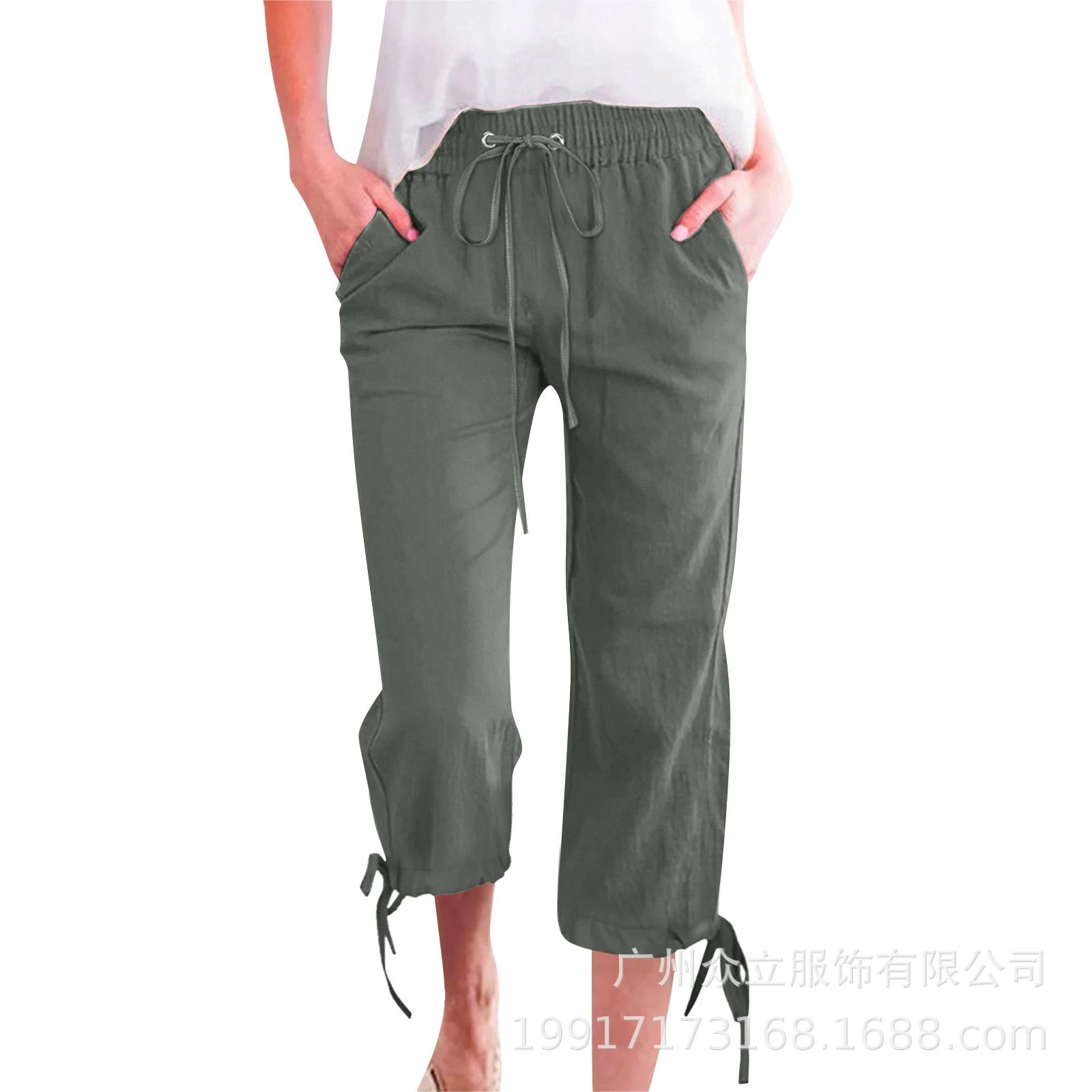 Design Drawstring Capri Pants Army Green