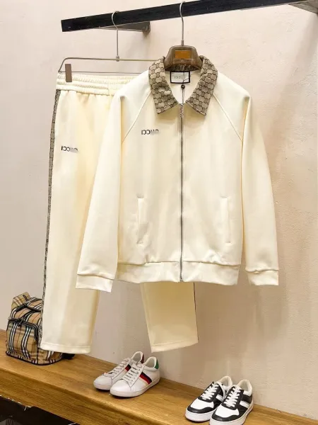 Gucci GG Pattern Collar Track Jacket and Sweatpants Set in Cream Tracksuit - 1