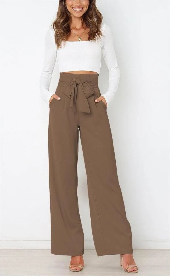Design Wide-Leg Tie-Waist Pants Brown