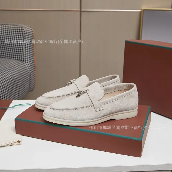 Design Loafer in Beige Suede with Metal Buckle Detail Casual Shoes - 1