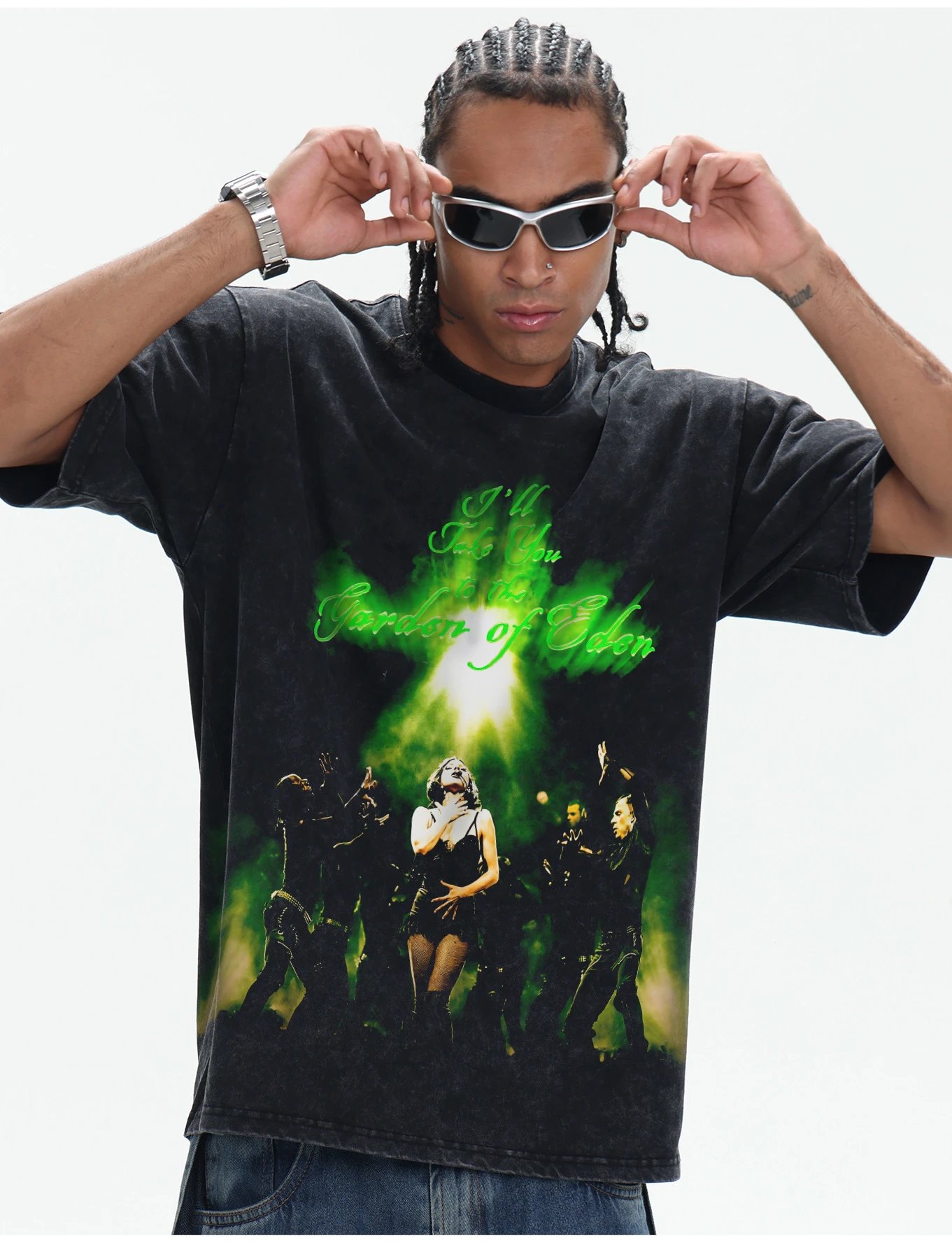 Design 'I'll Take You to the Garden of Eden' Graphic Print Black T-Shirt - 15