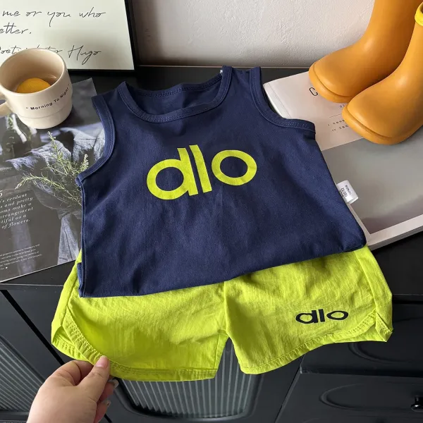 Design Alo Kids Korean-Style Loose-Fitting Two-Piece Set Navy Yellow Sets - 2