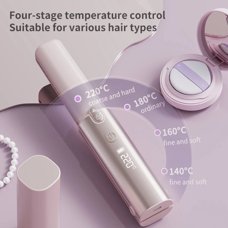 Cylindrical wireless hair straightening comb with digital temperature display and charging dock — SB001410 listing image