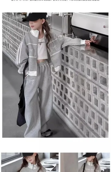 Design Gray Zip-Up Track Set with Embroidered Bow Detail Sweatpants Tracksuit - 9