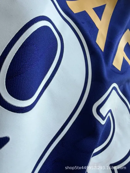 Design Retro Football Jersey Blue with Flame Sleeves and '93' Number - 8