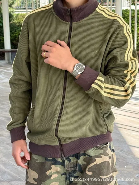 Adidas Originals Track Jacket Army Green with Gold Stripes - 20