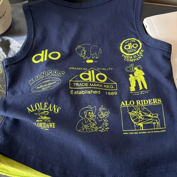 Design Alo Kids Korean-Style Loose-Fitting Two-Piece Set Navy Yellow Sets - 6