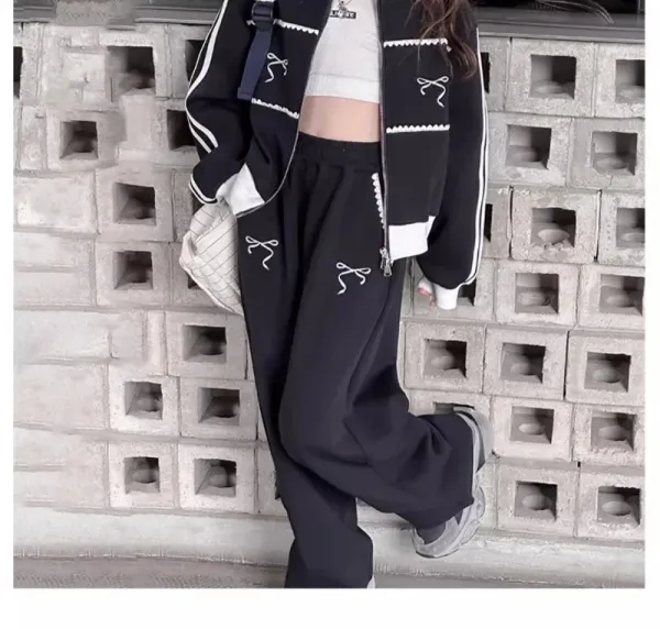 Design Gray Zip-Up Track Set with Embroidered Bow Detail Sweatpants Tracksuit - 15