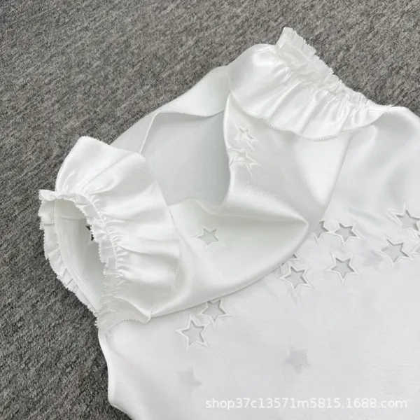 Design Star-Embellished Ruffle Sleeve Top White - 15