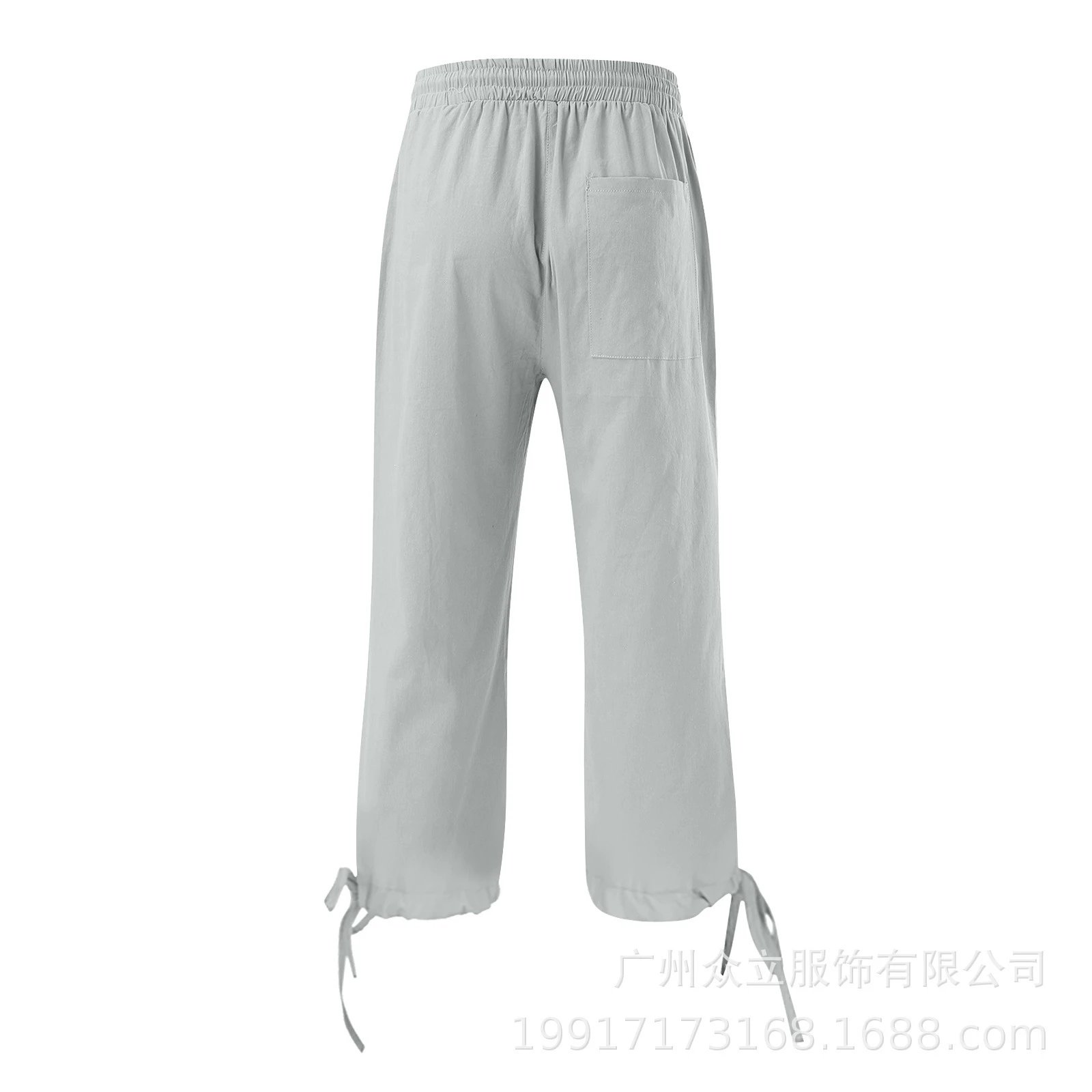 Design Capri Pants Light Blue Drawstring Waist with Cuff Ties - 22